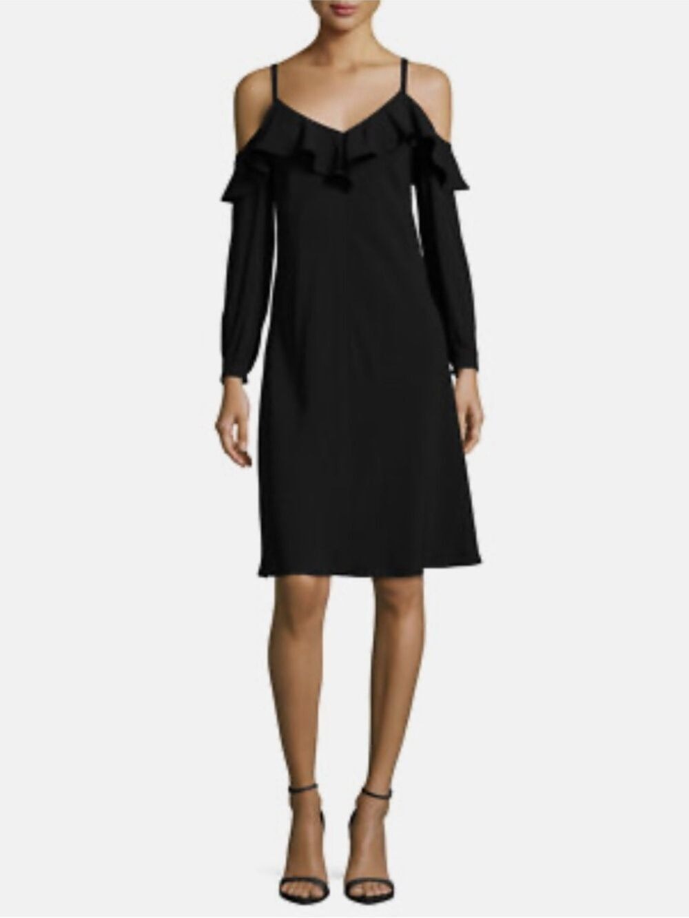 A.L.C. Black Felicia Cold Shoulder Ruffled Midi Dress